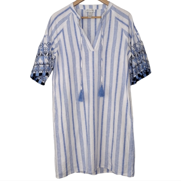 Neiman Marcus Women's Linen Cotton Blend Striped Tunic Dress Size Small - Picture 1 of 16
